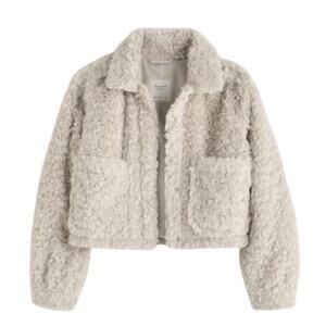 ABERCROMBIE & FITCH | Teddy Cropped Jacket Lined Button Front Collar Sz S
